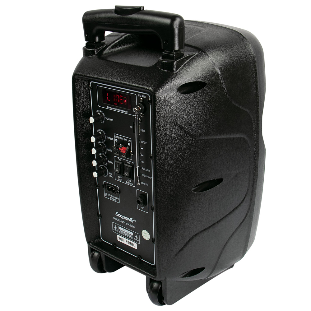 Caixa de Som Ecopower EP-S700 com Tela 8" / Bluetooth / USB / FM / SD - Preto
