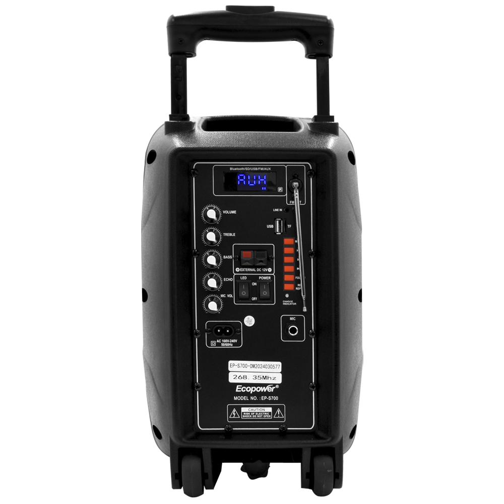 Caixa de Som Ecopower EP-S700 com Tela 8" / Bluetooth / USB / FM / SD - Preto