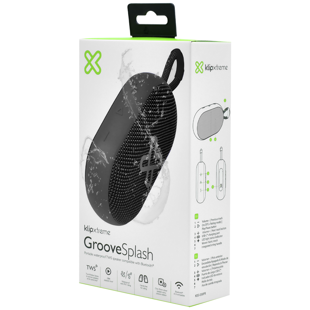 Caixa de Som Klip Groovesplash Waterproof KBS-030BK Bluetooth - Preto