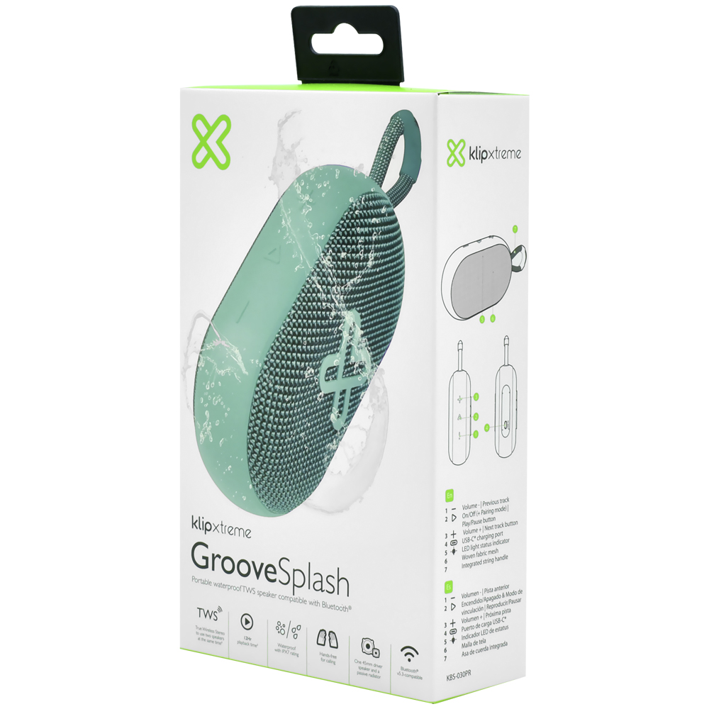 Caixa de Som Klip Groovesplash Waterproof KBS-030GN Bluetooth - Verde