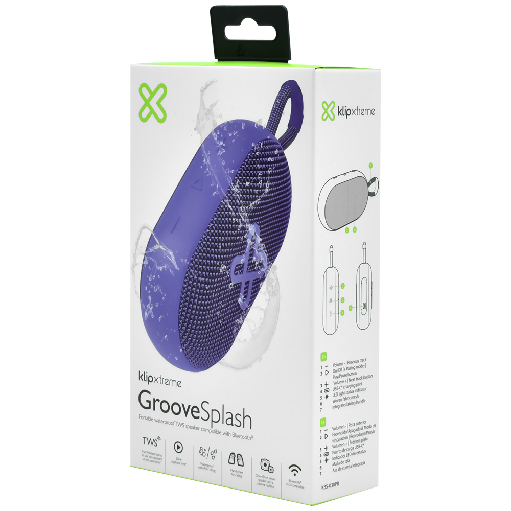 Caixa de Som Klip Groovesplash Waterproof KBS-030PR Bluetooth - Roxo