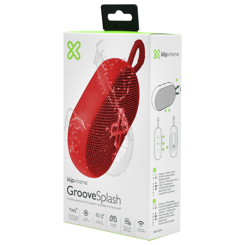Caixa de Som Klip Groovesplash Waterproof KBS-030RD Bluetooth - Vermelho
