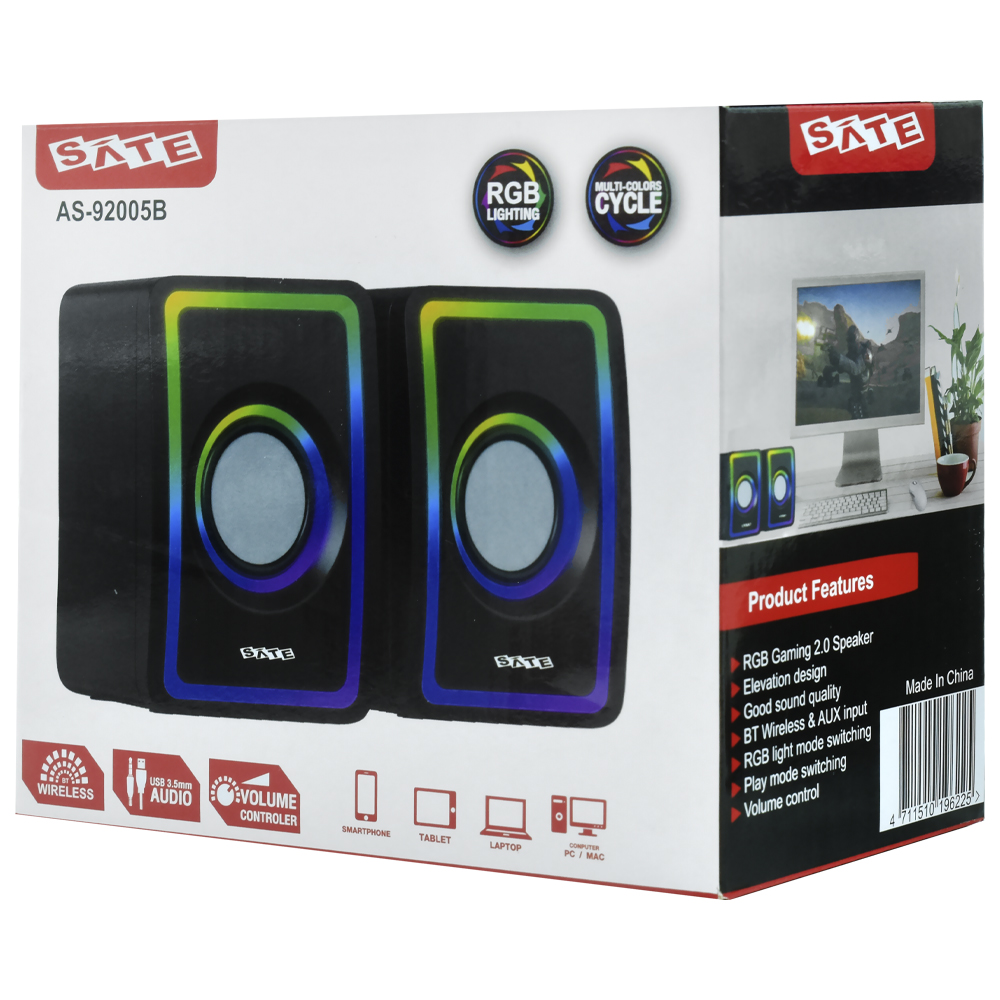 Caixa de Som Satellite AS-92005B Gaming RGB / Bluetooth / USB / Aux - Preto