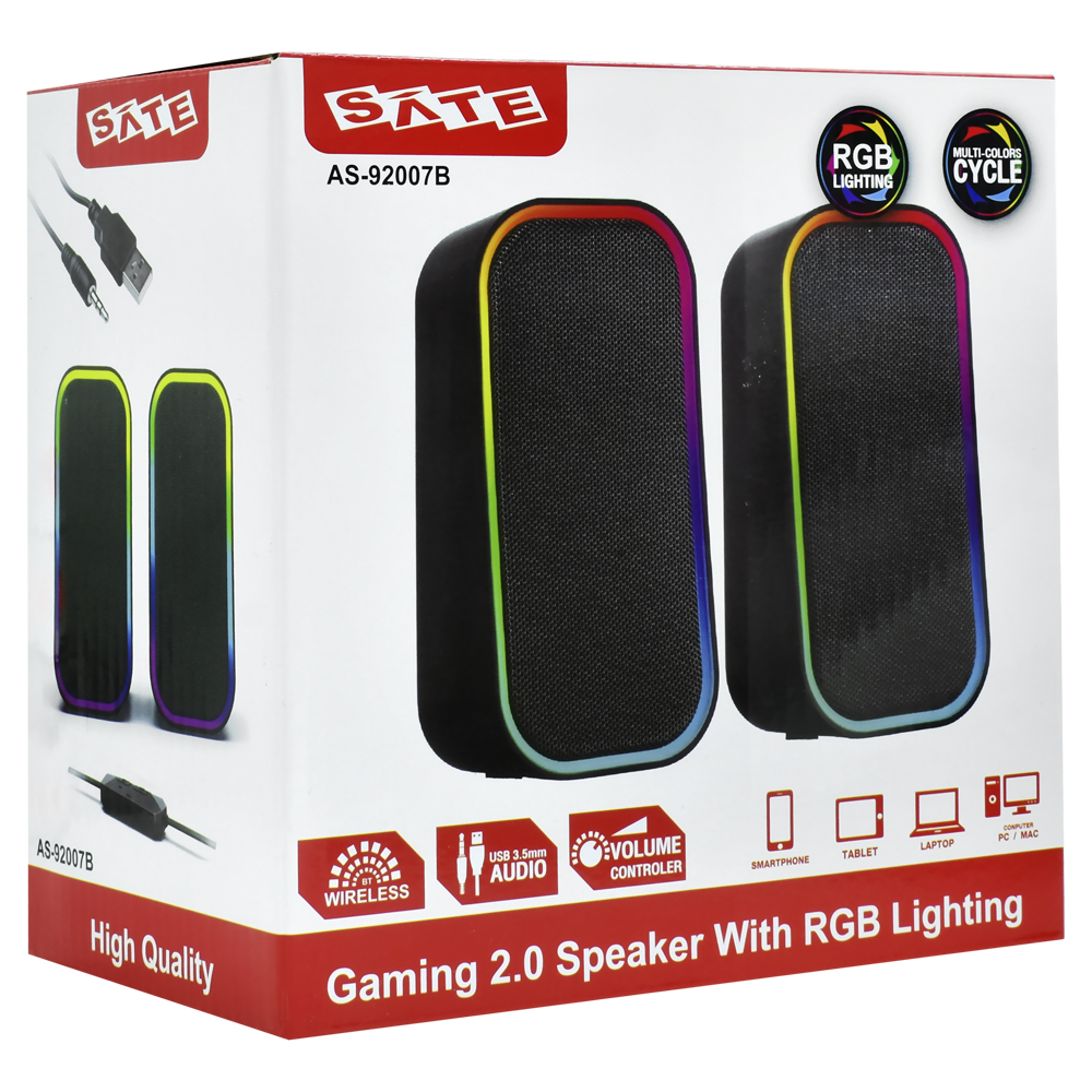 Caixa de Som Satellite AS-92007B Gaming RGB / Bluetooth / USB / Aux - Preto