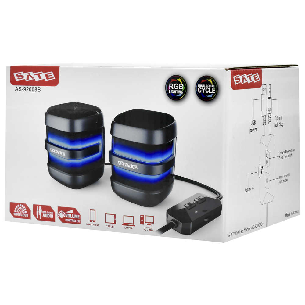 Caixa de Som Satellite AS-92008B Gaming RGB / Bluetooth / USB / Aux - Preto
