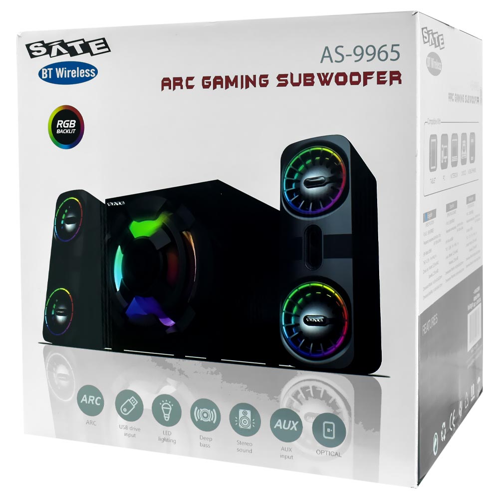 Caixa de Som Satellite AS-9965 Gaming RGB / Bluetooth / USB - Preto