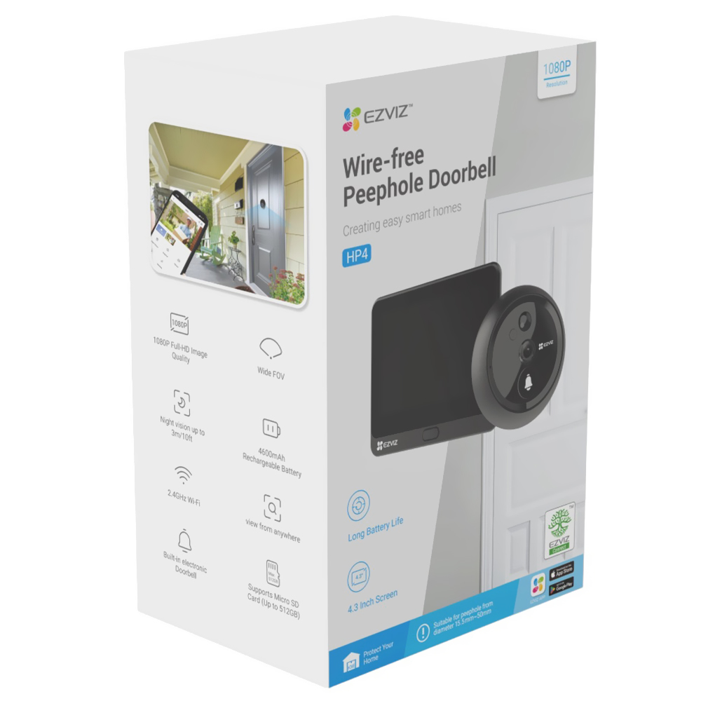 Câmera de Segurança Ezviz Olho Mágico CS-HP4 2WPFBS 4.3" / Wi-Fi / 1080P - Preto