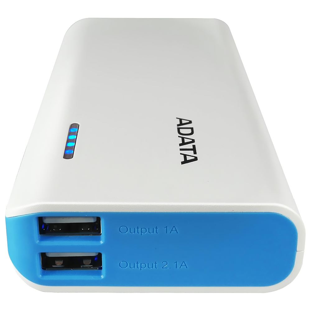 Carregador de Bateria Adata Pt100 10000mah Power Bank 02-saidas Usb Branco/Azul