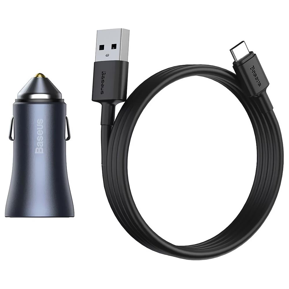 Carregador de Bateria Veicular Baseus TZCCJD-A0G 40W / 2 USB - Azul + Cabo Type-C / USB