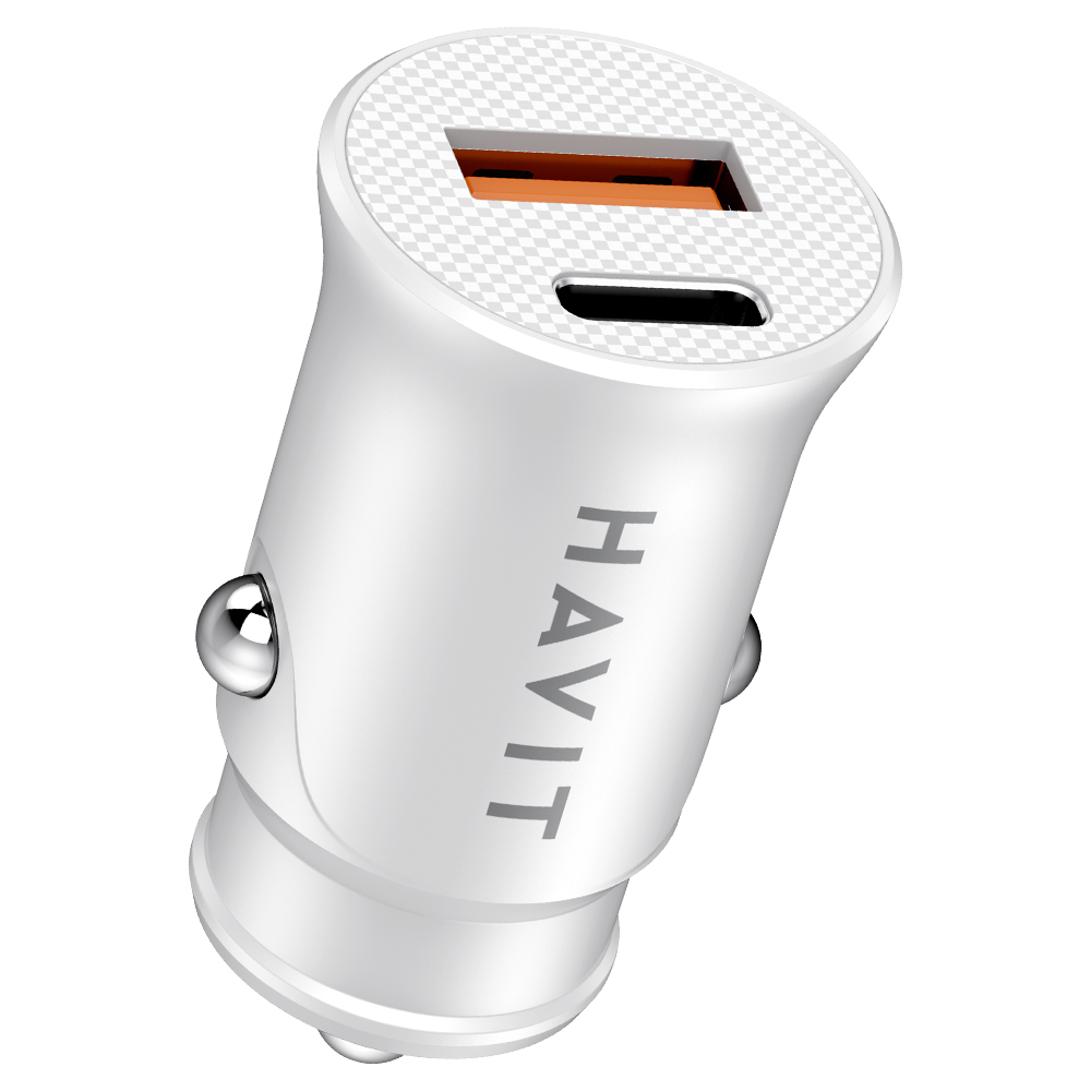 Carregador de Bateria Veicular Havit CC2022 20W / USB / USB-C - Branco