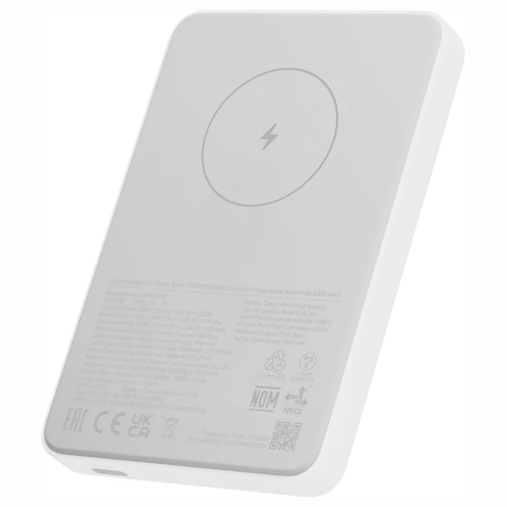 Carregador Magnético Xiaomi WPB0507 Mi Magnetic 5000MAH Wireless / USB-C - Branco