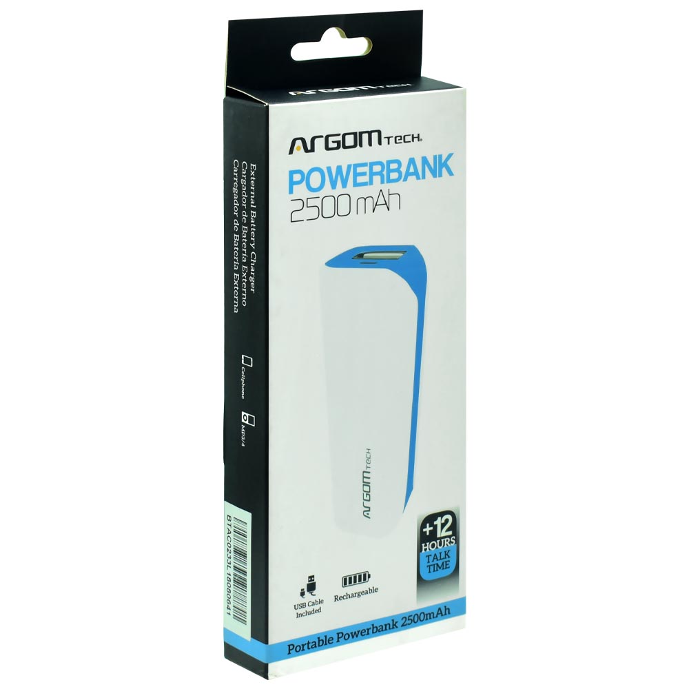 Carregador Portátil ArgomTech ARG-AC-0233L 2500MAH USB / Micro USB - Branco / Azul