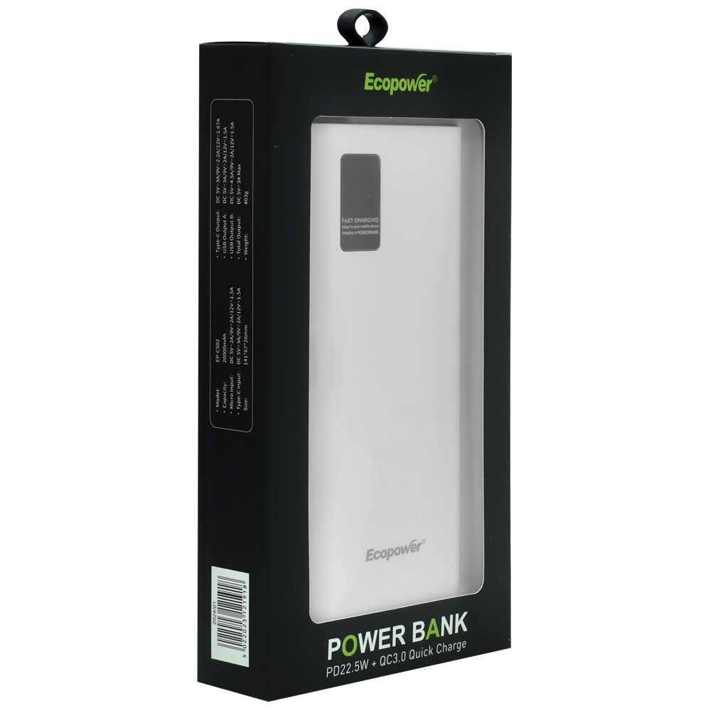 Carregador Portátil Ecopower EP-C502 20000MAH USB / USB-C - Branco