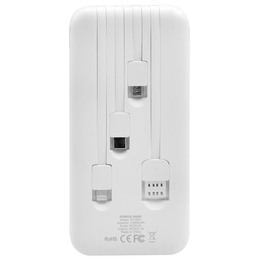 Carregador Portátil Ecopower EP-C803 12000MAH USB / Lightning / Micro USB / Type-C - Branco