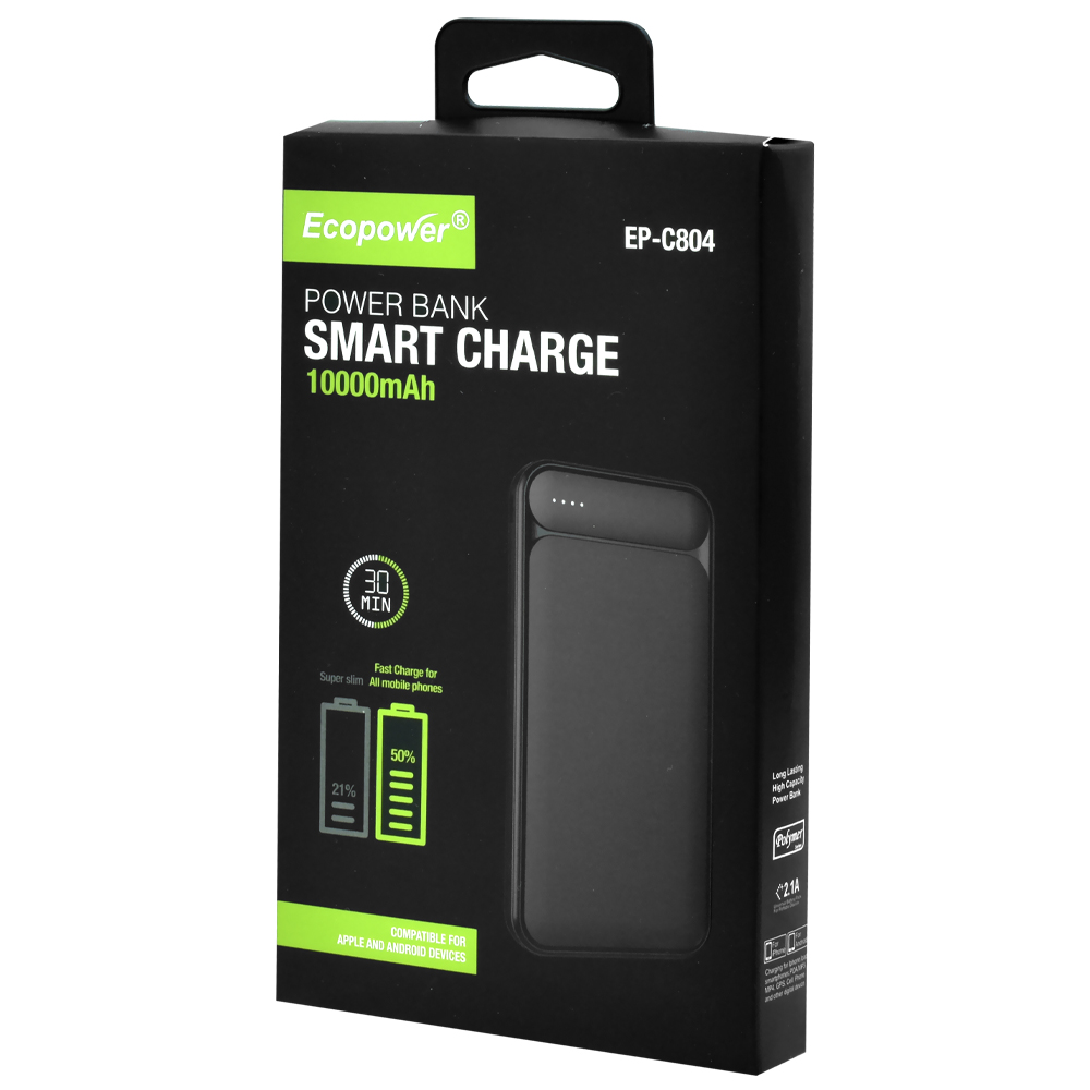 Carregador Portátil Ecopower EP-C804 10000MAH 2 USB / USB-C - Preto