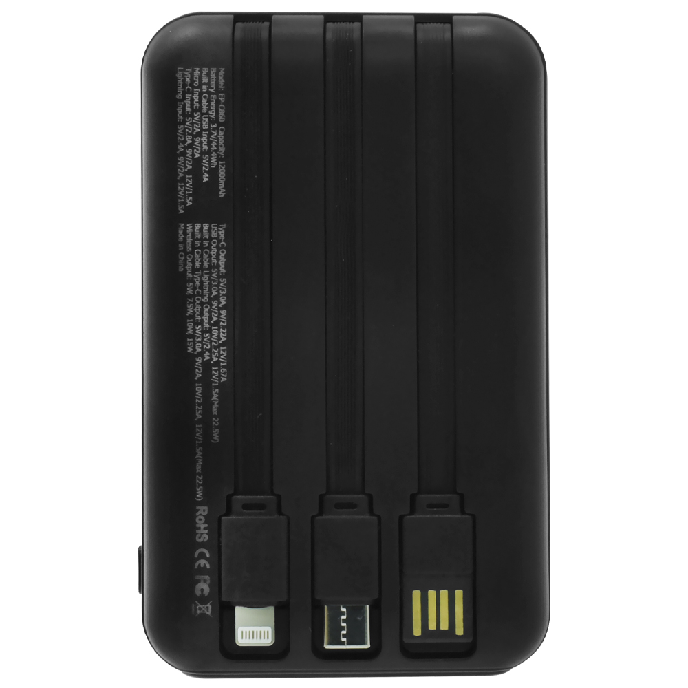 Carregador Portátil Ecopower EP-C860 12000MAH Magnético / USB / Ligntning / USB-C - Preto