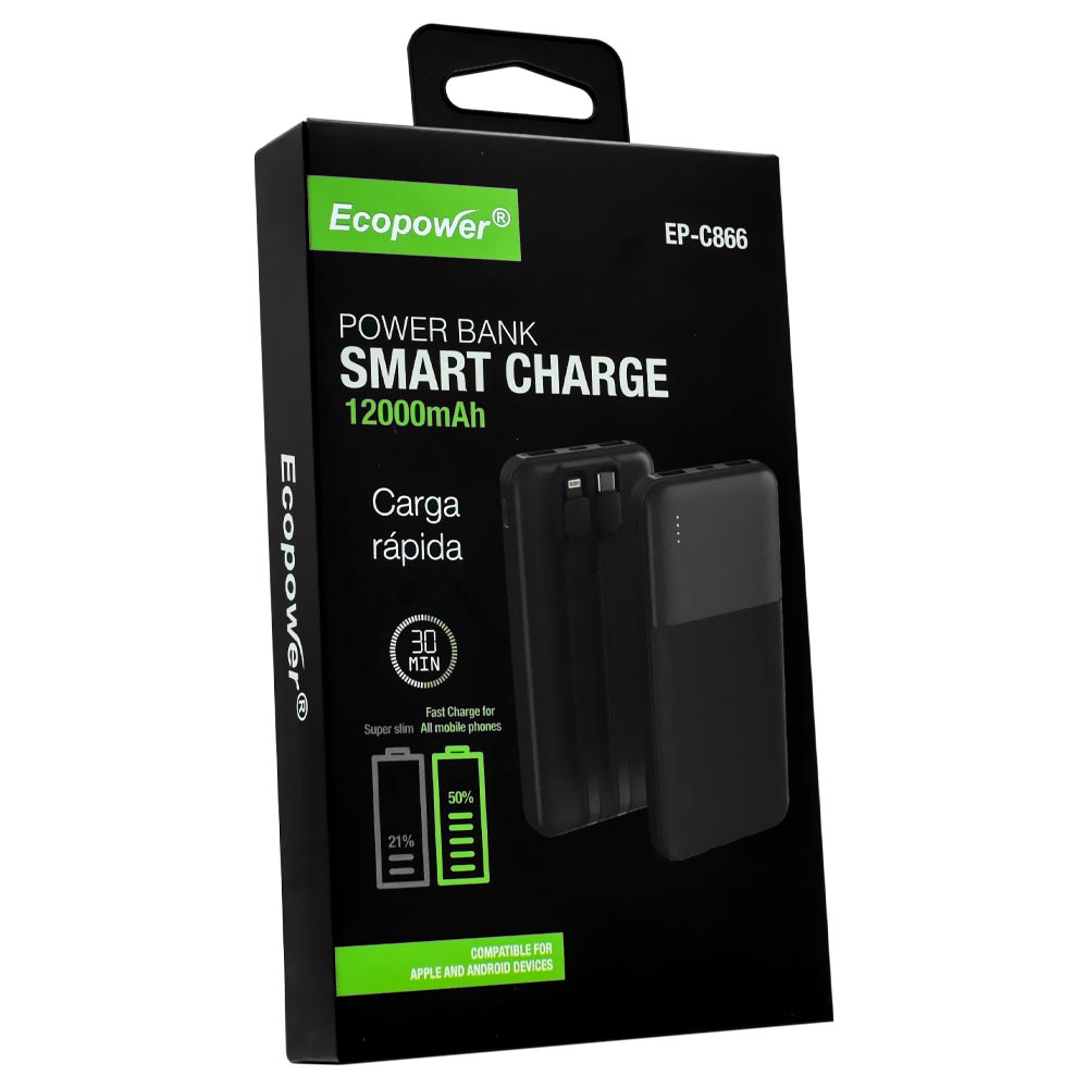 Carregador Portátil Ecopower EP-C866 12000MAH USB / Lightning / Micro USB / Type-C - Preto