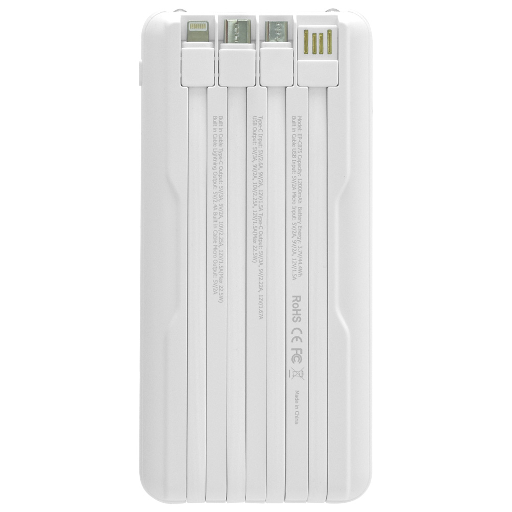 Carregador Portátil Ecopower EP-C875 12000MAH USB / Lightning / Micro USB / USB-C - Branco