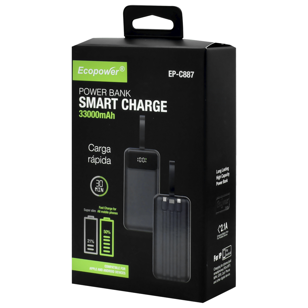 Carregador Portátil Ecopower EP-C887 33000MAH USB / Lightning / USB-C - Branco