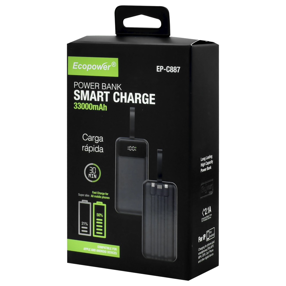 Carregador Portátil Ecopower EP-C887 33000MAH USB / Lightning / USB-C - Preto