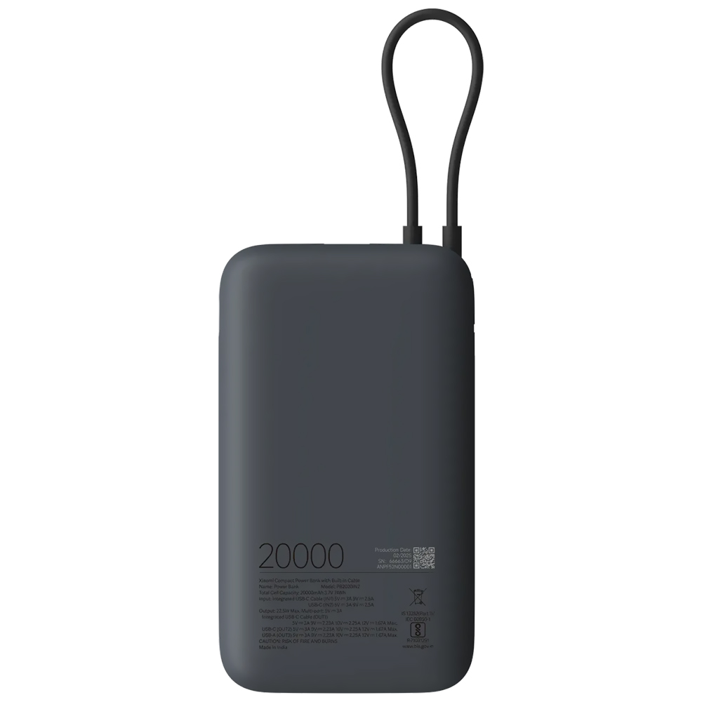 Carregador Portátil Xiaomi PB2020MI 20000MAH USB / USB-C / 22.5W - Dark Cinza
