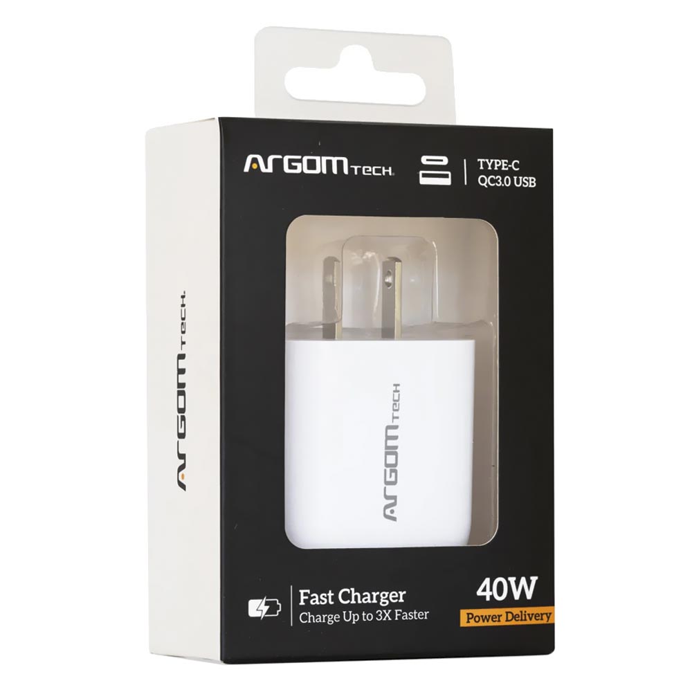 Carregador Tomada ArgomTech ARG-AC-0115WT Type-C / USB 3.0 / 40W - Branco