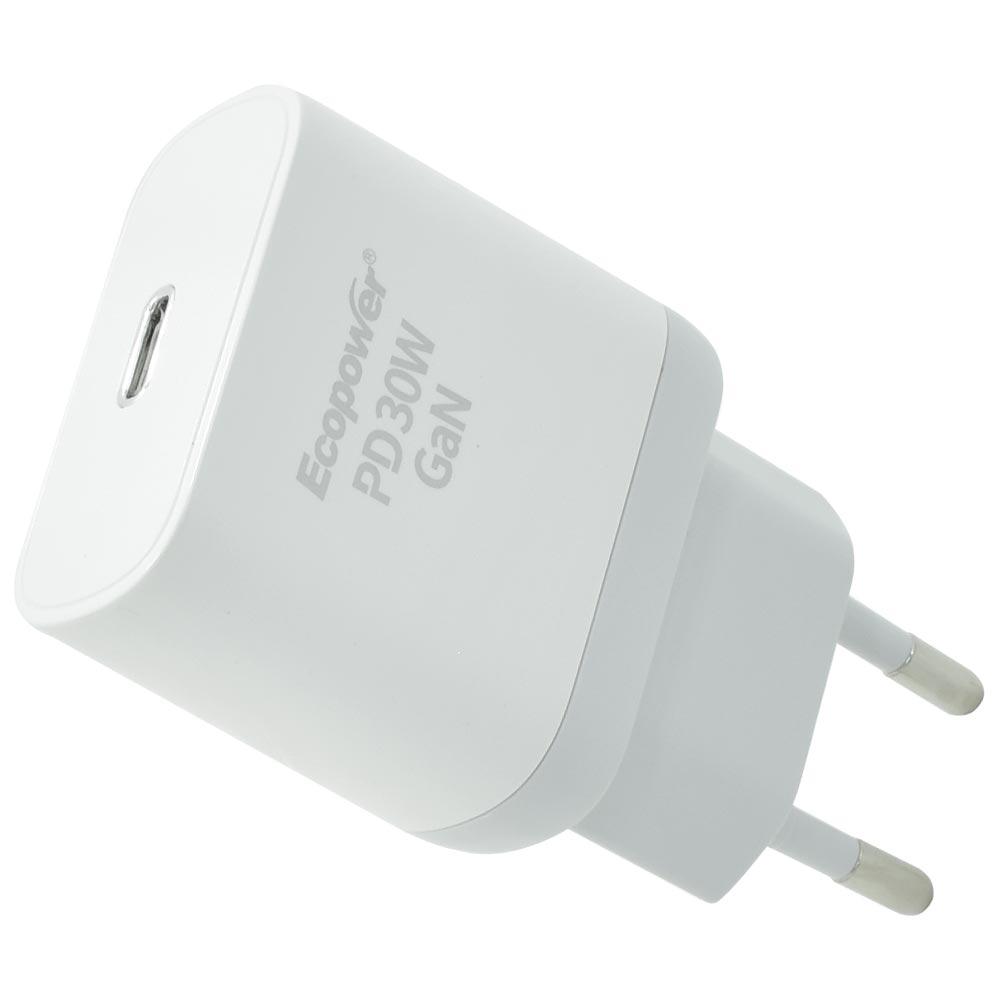 Carregador Tomada Ecopower EP-7023 30W / Type-C - Branco + Cabo Type-C