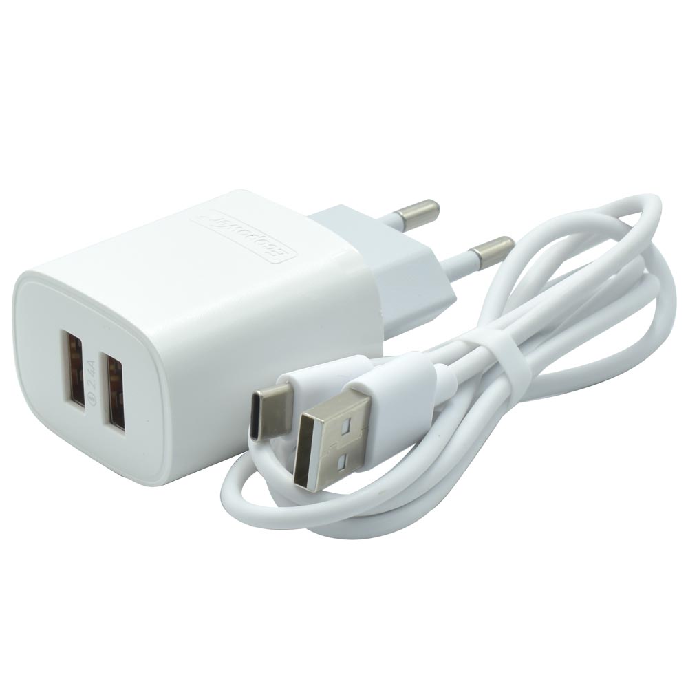 Carregador Tomada Ecopower EP-7027 2 USB 3.0 - Branco + Cabo USB / Type-C