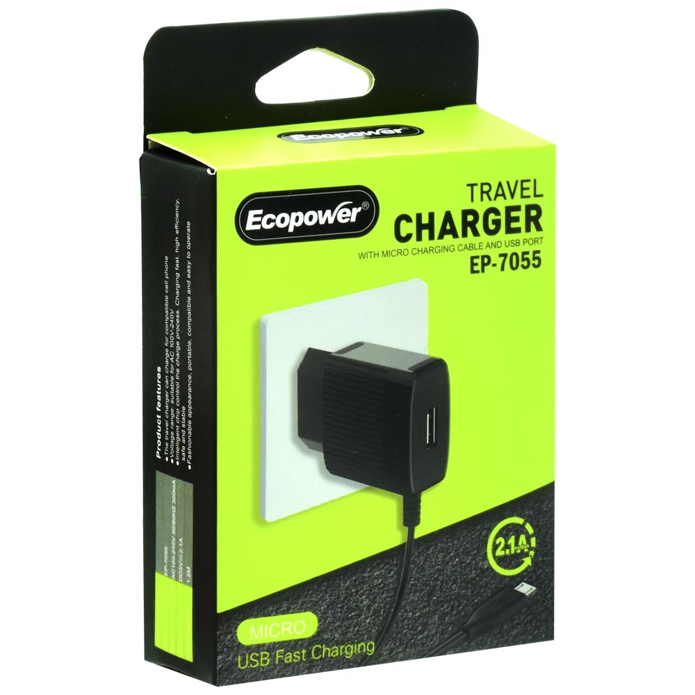 Carregador Tomada Ecopower EP-7055 USB / Micro USB - Preto