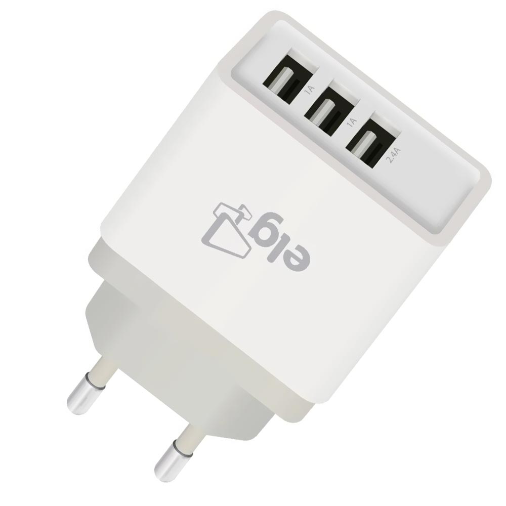 Carregador Tomada Elg WC3S 3 USB - Branco / Cinza
