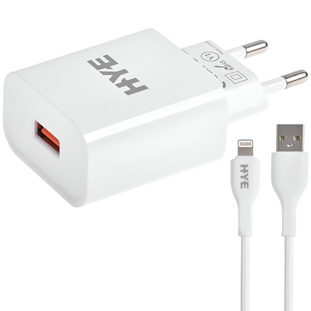 Carregador Tomada HYE HYEC165UC USB 3.0 / 22.5W - Branco + Cabo USB / USB-C