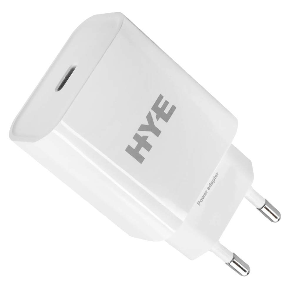 Carregador Tomada HYE HYEC180CC USB-C / 20W - Branco + Cabo USB-C / USB-C