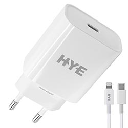 Carregador Tomada HYE HYEC180CL USB-C / 20W - Branco + Cabo USB-C / Lightning