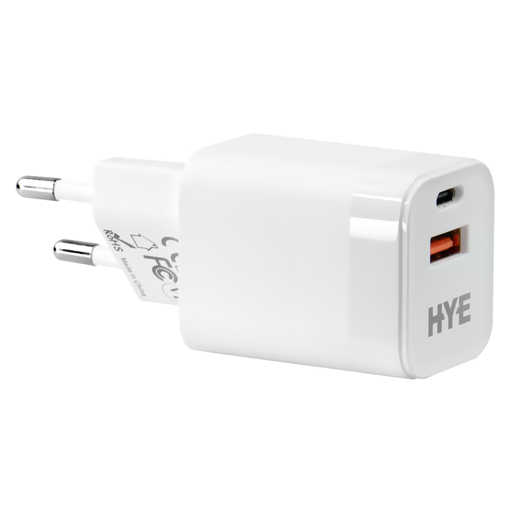 Carregador Tomada HYE HYEC44L USB / USB-C / 30W - Branco + Cabo USB-C / Lightning