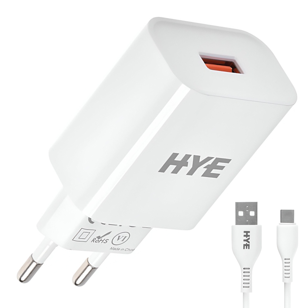 Carregador Tomada HYE HYEC77L USB 3.0 / 22.5W - Branco + Cabo USB / Lightning