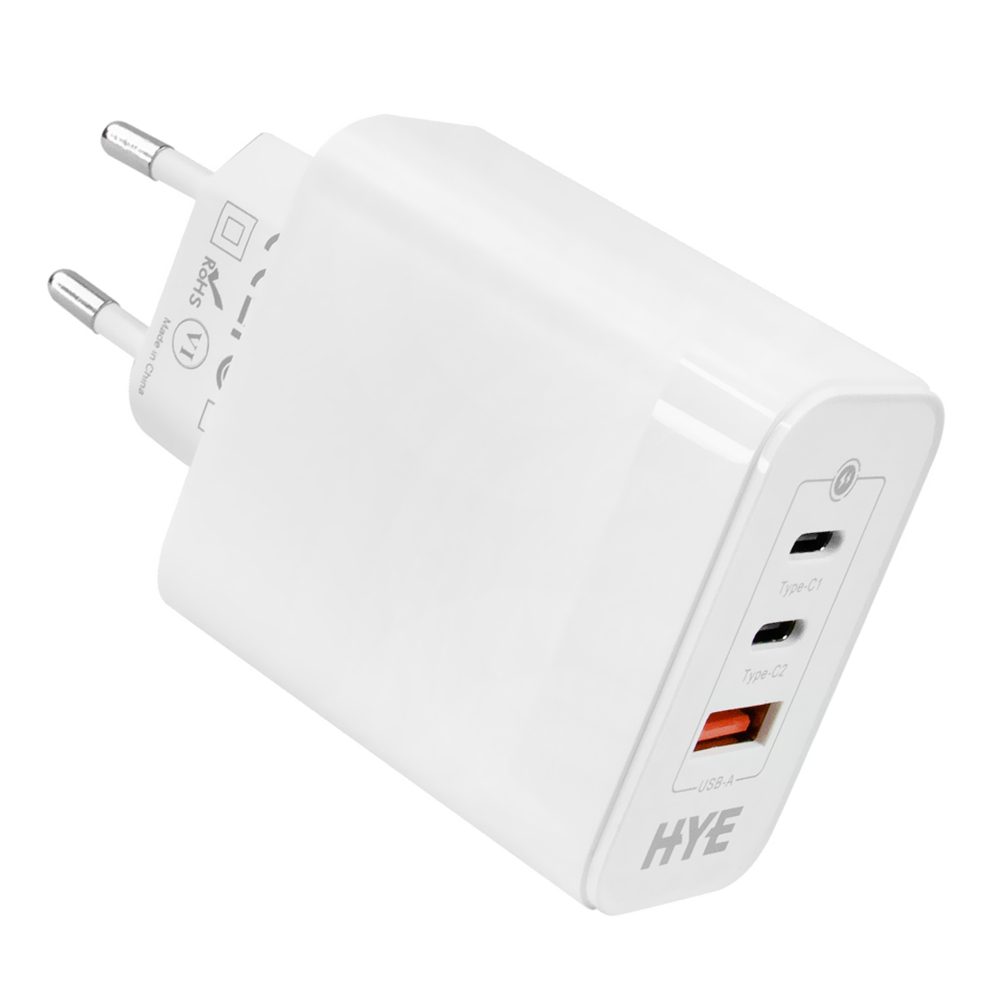 Carregador Tomada HYE HYEC79 USB 3.0 / 2 USB-C / 65W - Branco