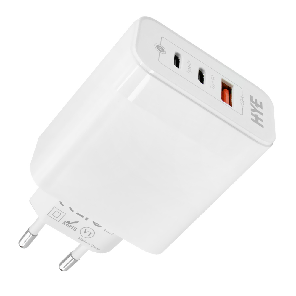 Carregador Tomada HYE HYEC79 USB 3.0 / 2 USB-C / 65W - Branco