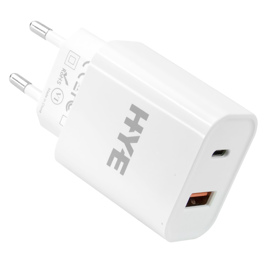 Carregador Tomada HYE HYEC9C+ USB 3.0 / 20W - Branco + Cabo USB-C / USB-C
