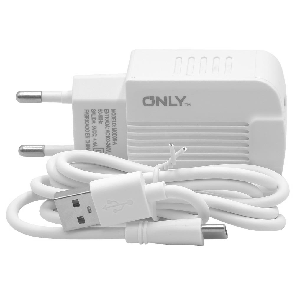 Carregador Tomada Only MOD06-A 2 USB 2.0 / 4.4A - Branco + Cabo Type-C Macho A USB 1M
