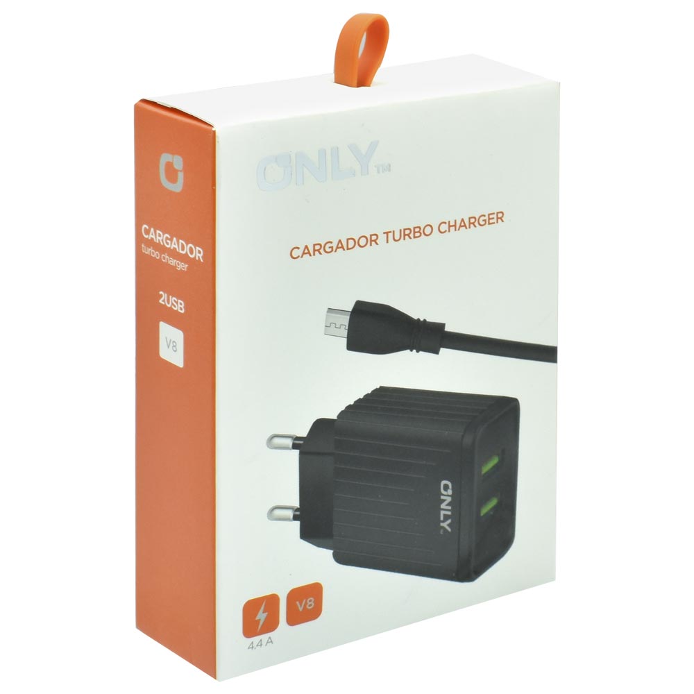 Carregador Tomada Only MOD08-A 2 USB 2.0 / 4.4A - Preto + Cabo Micro USB Macho A USB 1M