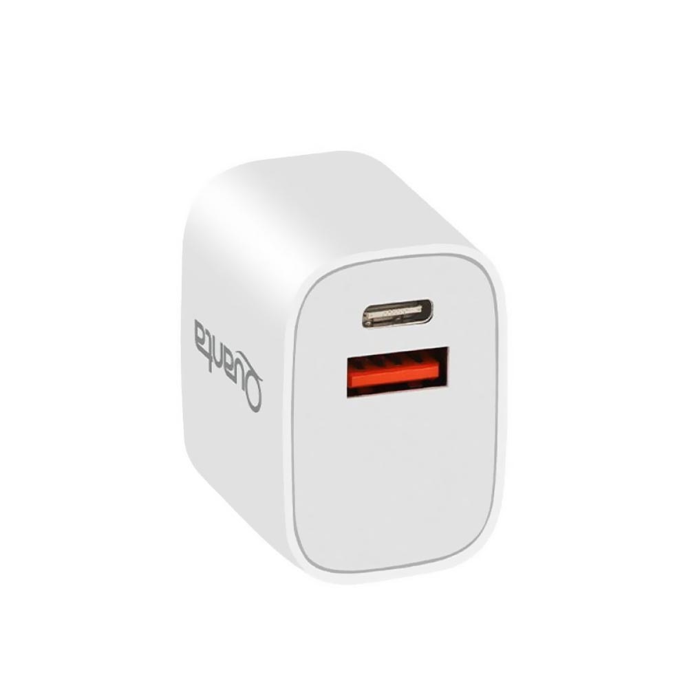 Carregador Tomada Quanta QTCACR2 USB 3.0 / USB-C - Branco + Cabo USB-C / Lightning
