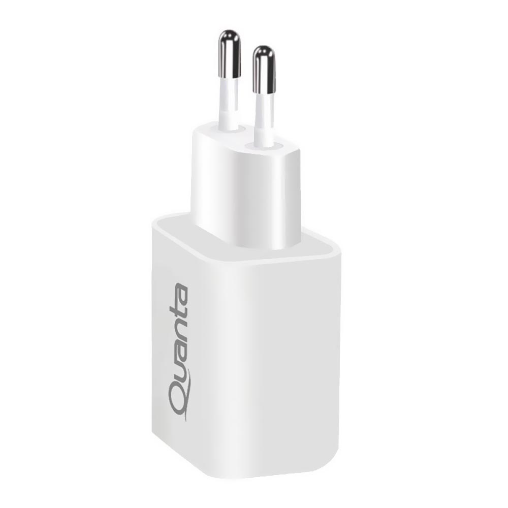 Carregador Tomada Quanta QTCACR2 USB 3.0 / USB-C - Branco + Cabo USB-C / Lightning