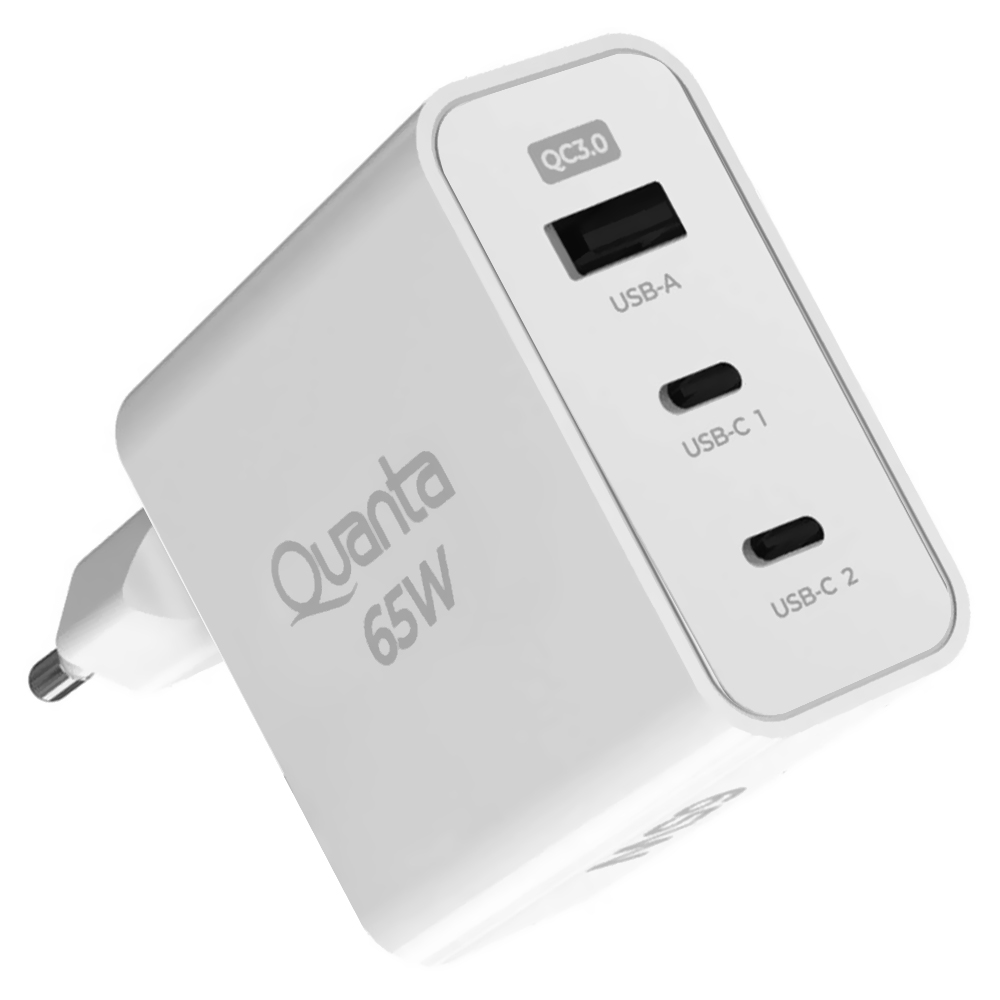 Carregador Tomada Quanta QTCRP65 USB / USB-C / 65W - Branco