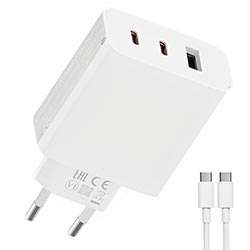 Carregador Tomada Xiaomi A07ZMEU Mi 67W Gan Charger 2C1A + Cabo Type-C / Type-C - Branco