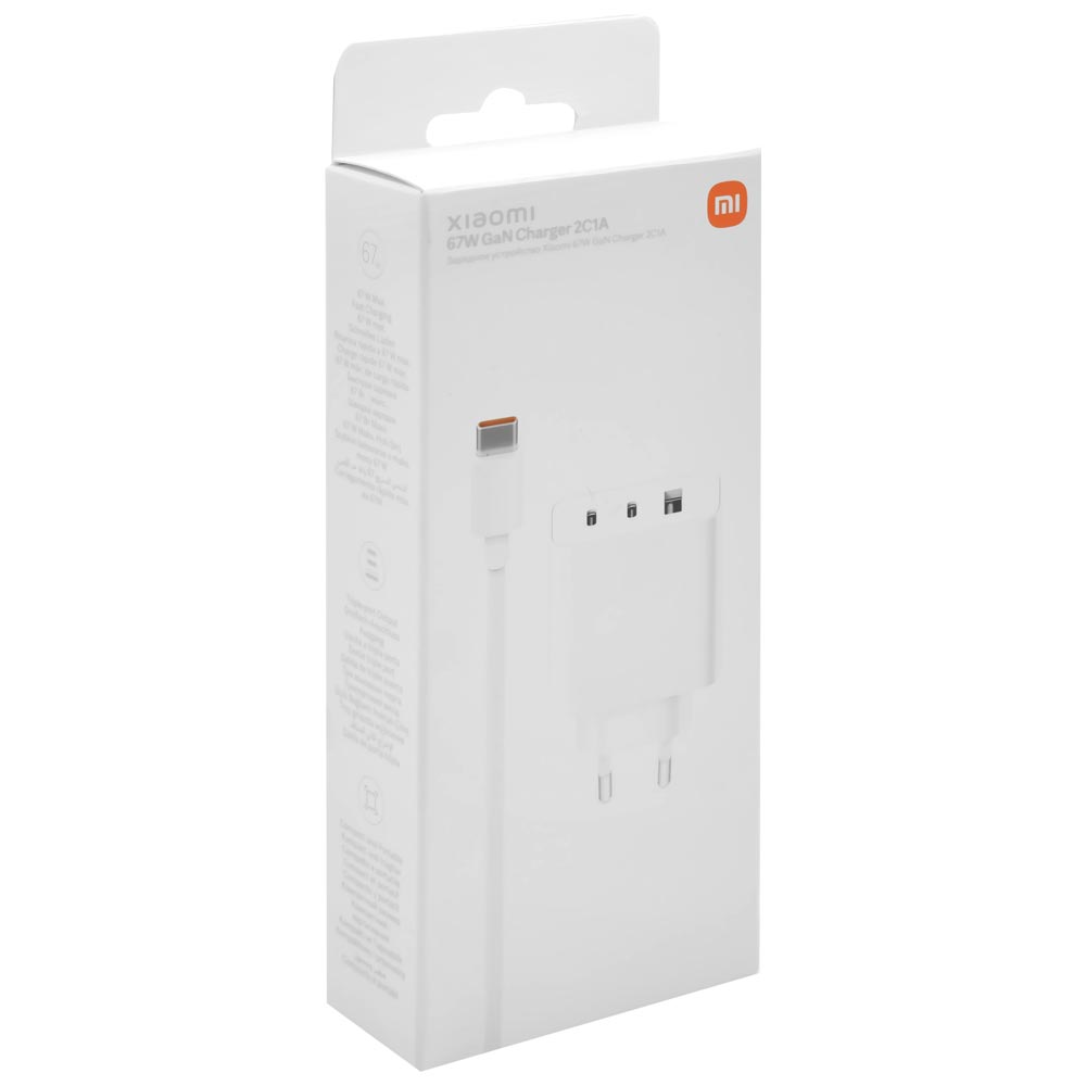 Carregador Tomada Xiaomi A07ZMEU Mi 67W Gan Charger 2C1A + Cabo Type-C / Type-C - Branco