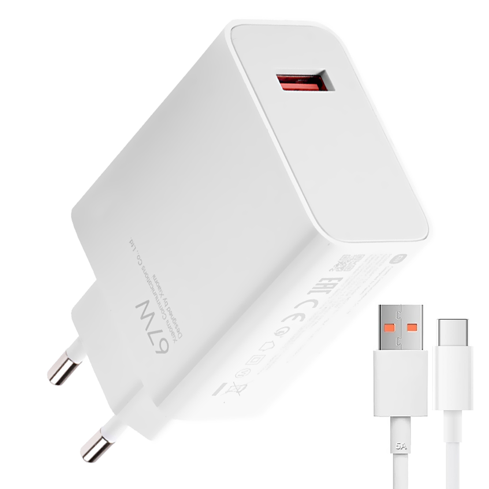 Carregador Tomada Xiaomi DY-12-EH USB / 67W - Branco + Cabo Type-C / USB