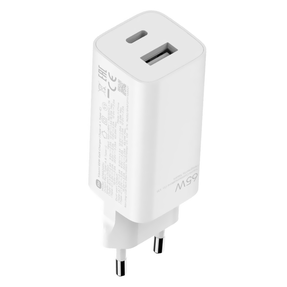 Carregador Tomada Xiaomi Mi Gan Charger AD652GEU Type-C / USB / 65W - Branco + Cabo Type-C