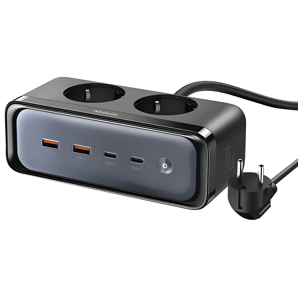 Estação de Carregamento Mcdodo CH-4610 70W / 2 USB 3.0 / 2 Type-C / 2 Tomadas Europeu / Bivolt - Preto (6 em 1)