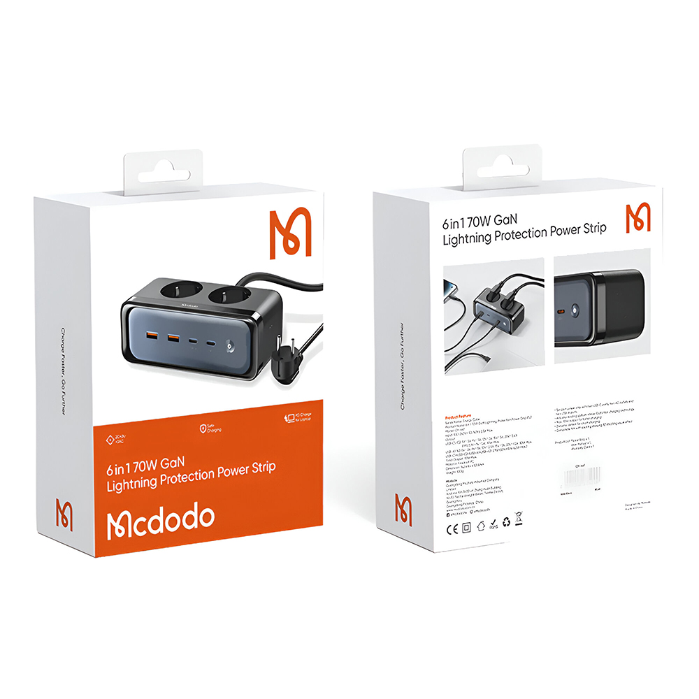 Estação de Carregamento Mcdodo CH-4610 70W / 2 USB 3.0 / 2 Type-C / 2 Tomadas Europeu / Bivolt - Preto (6 em 1)