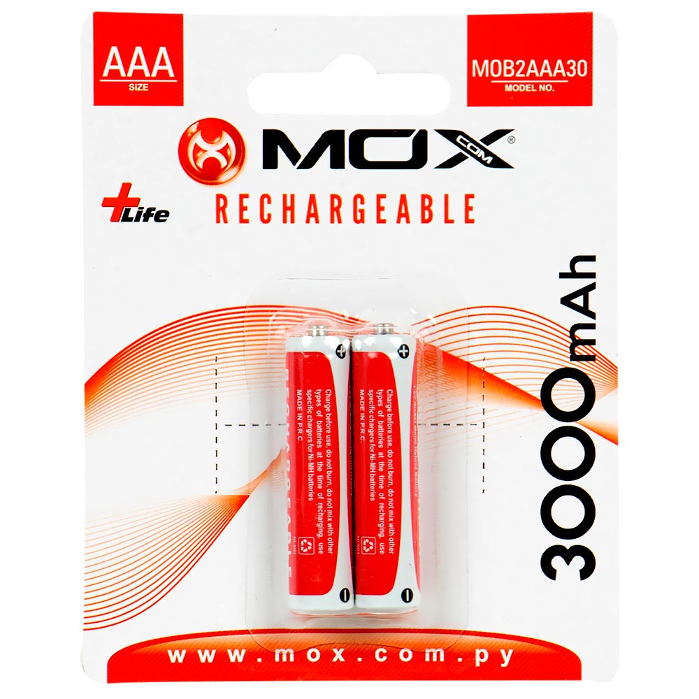 Pilhas Recarregável Mox AAA com 2 Pilhas / 3000MAH - MOB2AAA30
